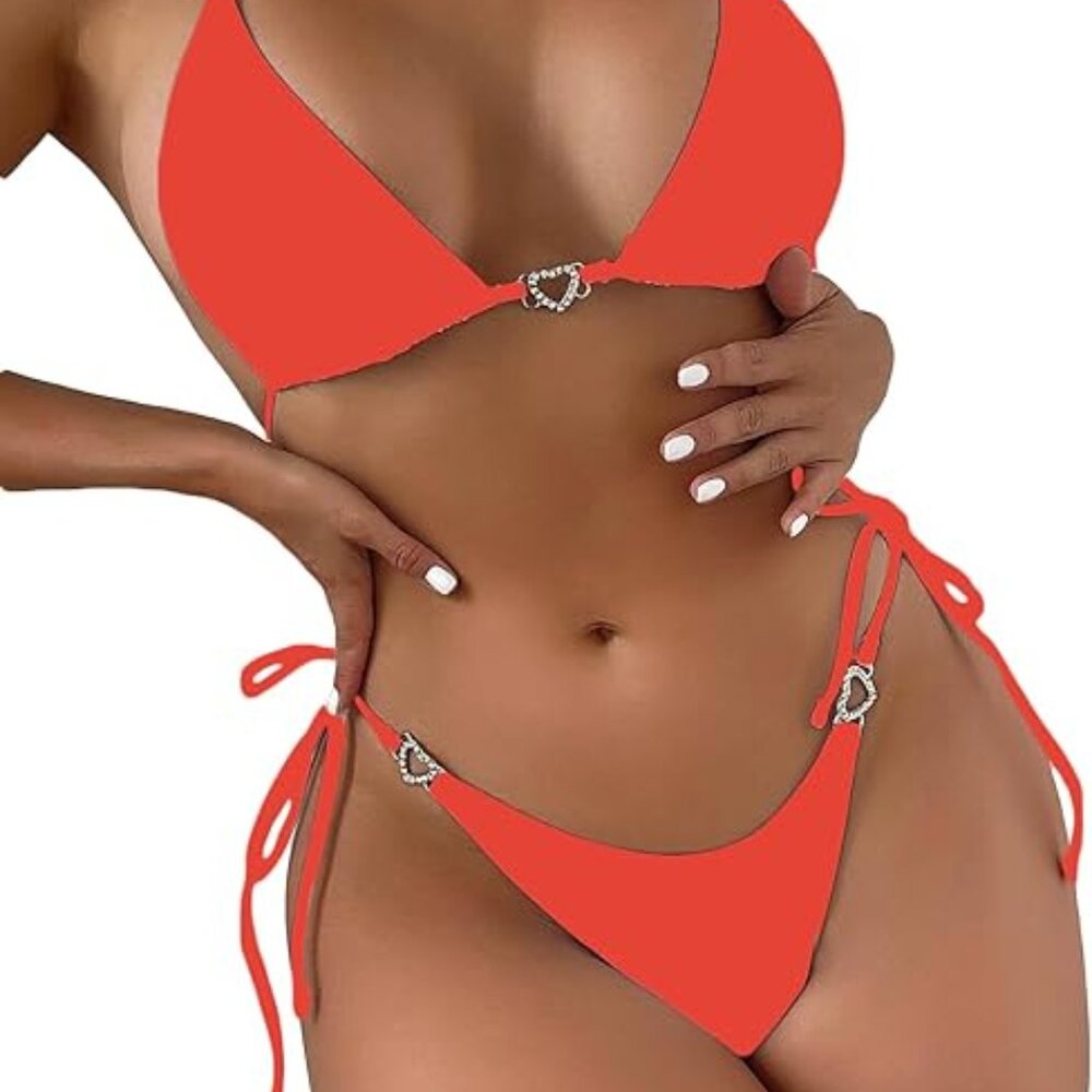 NEW Sparkling Bling Crystal Rhinestone Heart Bikini Swimsuit Beachwear +…